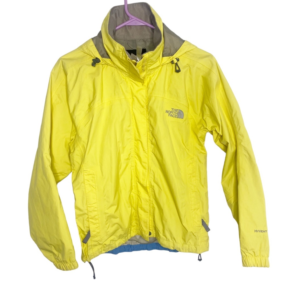 The North Face yellow lightweight hooded jacket size XS